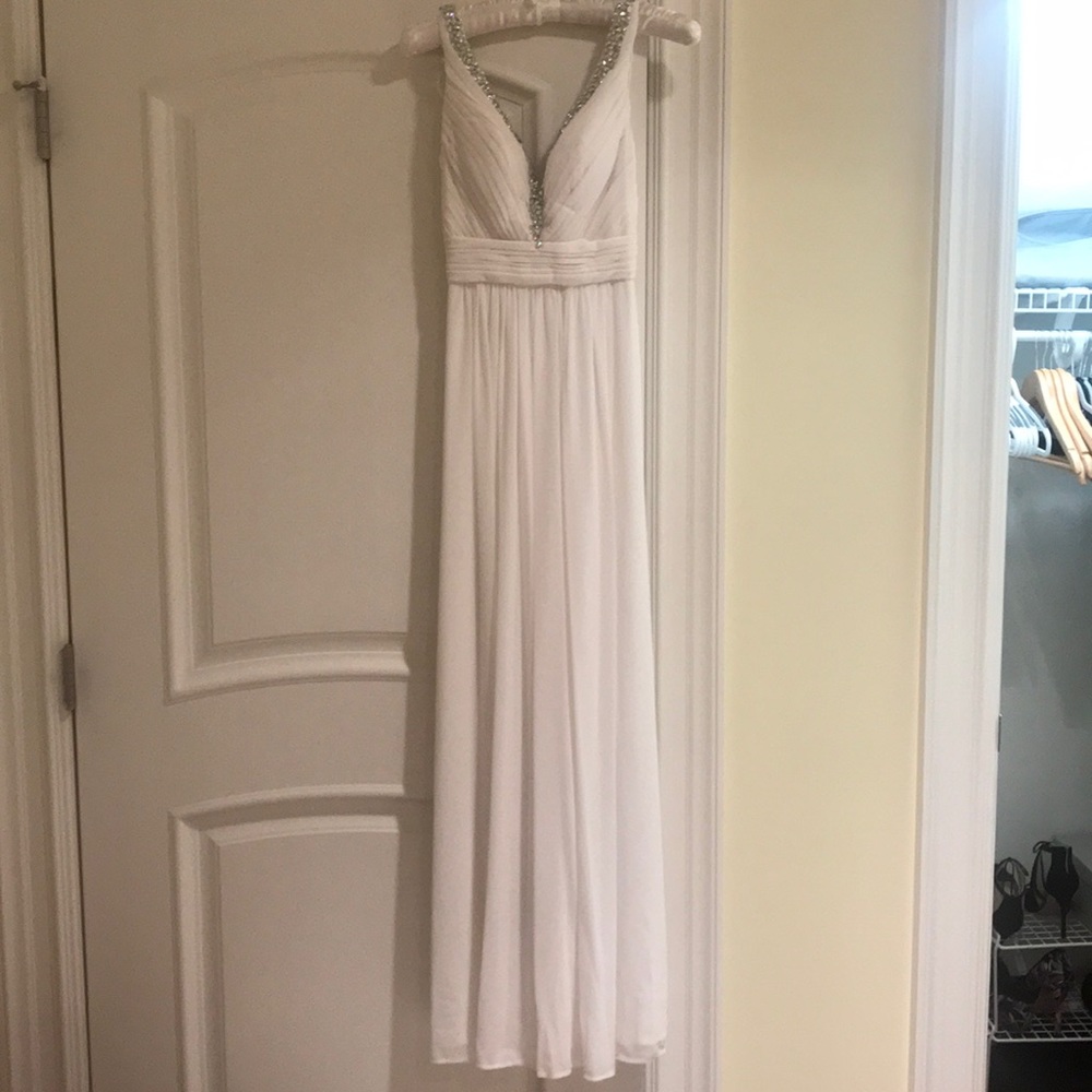 White Jovani prom/ formal dress. Scoop back.
